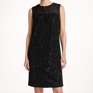 Akris Black Sequin Shift Dress Silk Blend Sleeveless